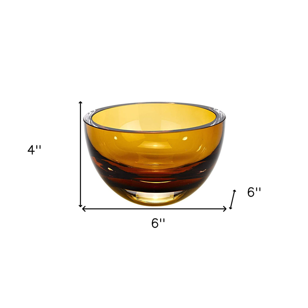 6" Amber Mouth Blown Crystal Thick Walled Bowl - Homeroots
