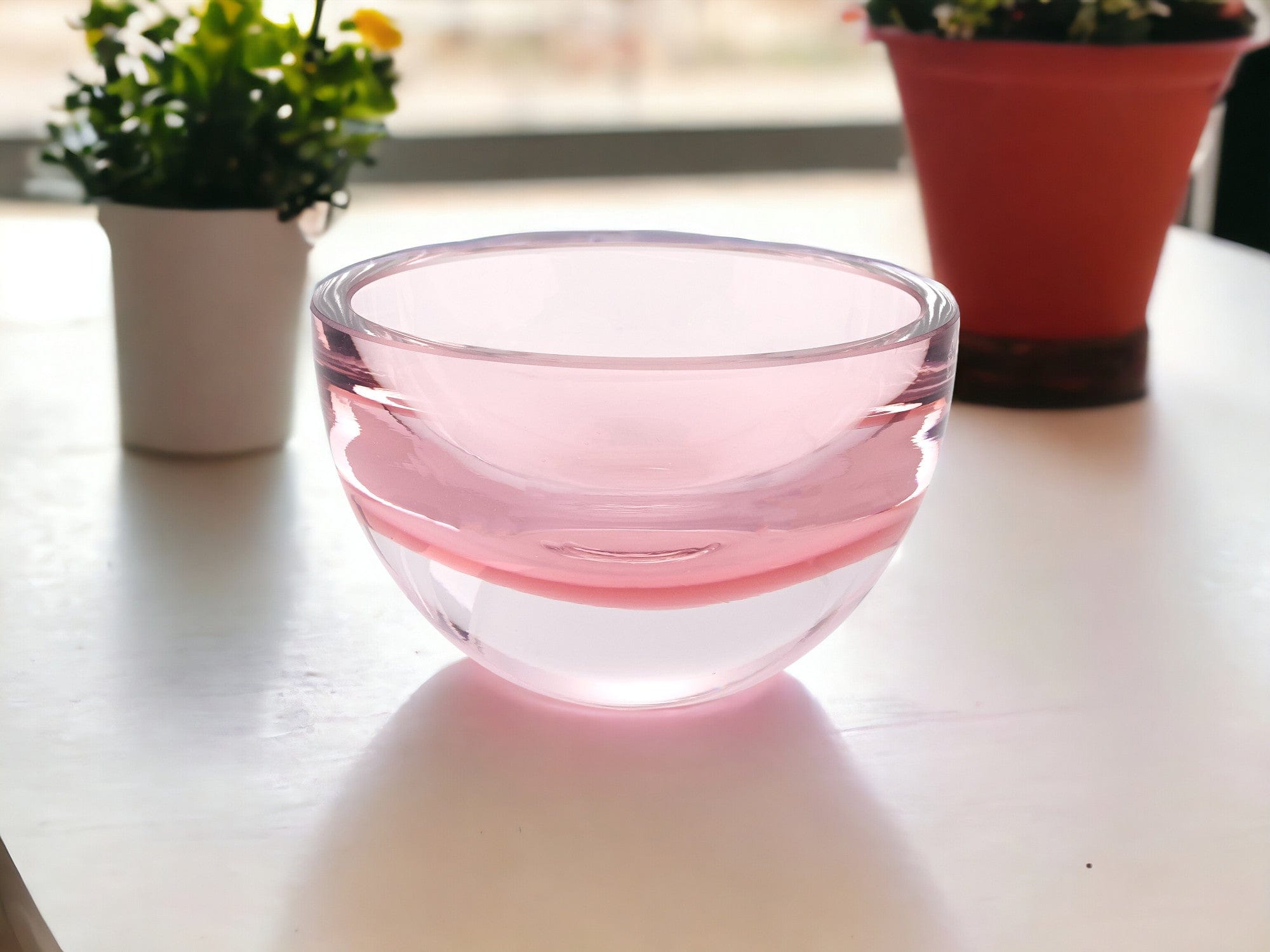 6" Pink Mouth Blown Crystal Thick Walled Bowl - Homeroots