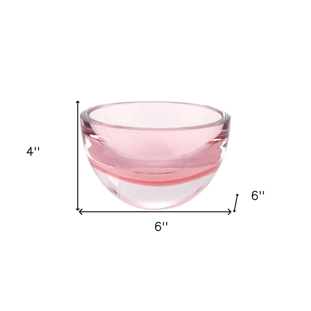 6" Pink Mouth Blown Crystal Thick Walled Bowl - Homeroots