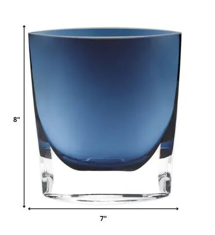 8 Mouth Blown Glass European Made Midnight Blue Pocket Shaped Vase - Homeroots - Flyclothing LLC