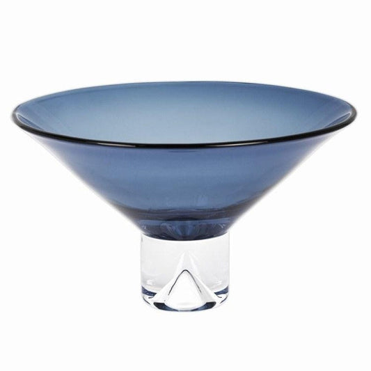 11" Blue Mouth Blown Crystal Round Pedestal Centerpiece Bowl - Homeroots