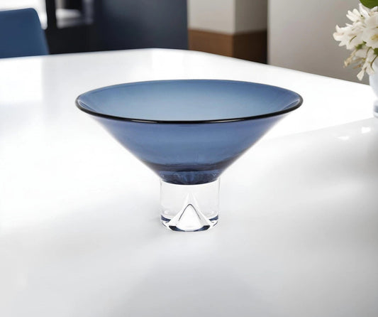 11" Blue Mouth Blown Crystal Round Pedestal Centerpiece Bowl - Homeroots