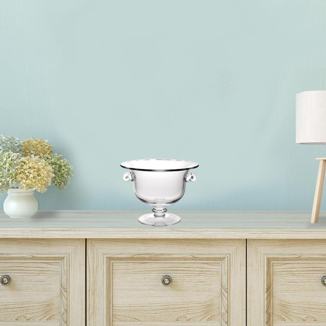 11" Clear Mouth Blown Crystal Round Pedestal Centerpiece Bowl - Homeroots - Flyclothing LLC