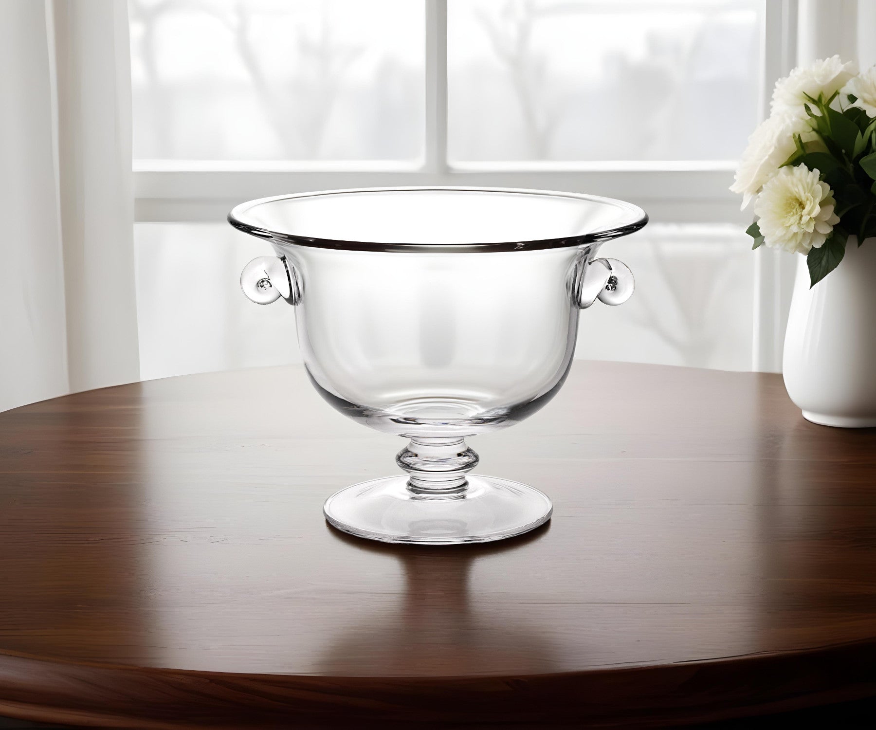11" Clear Mouth Blown Crystal Round Pedestal Centerpiece Bowl - Homeroots - Flyclothing LLC