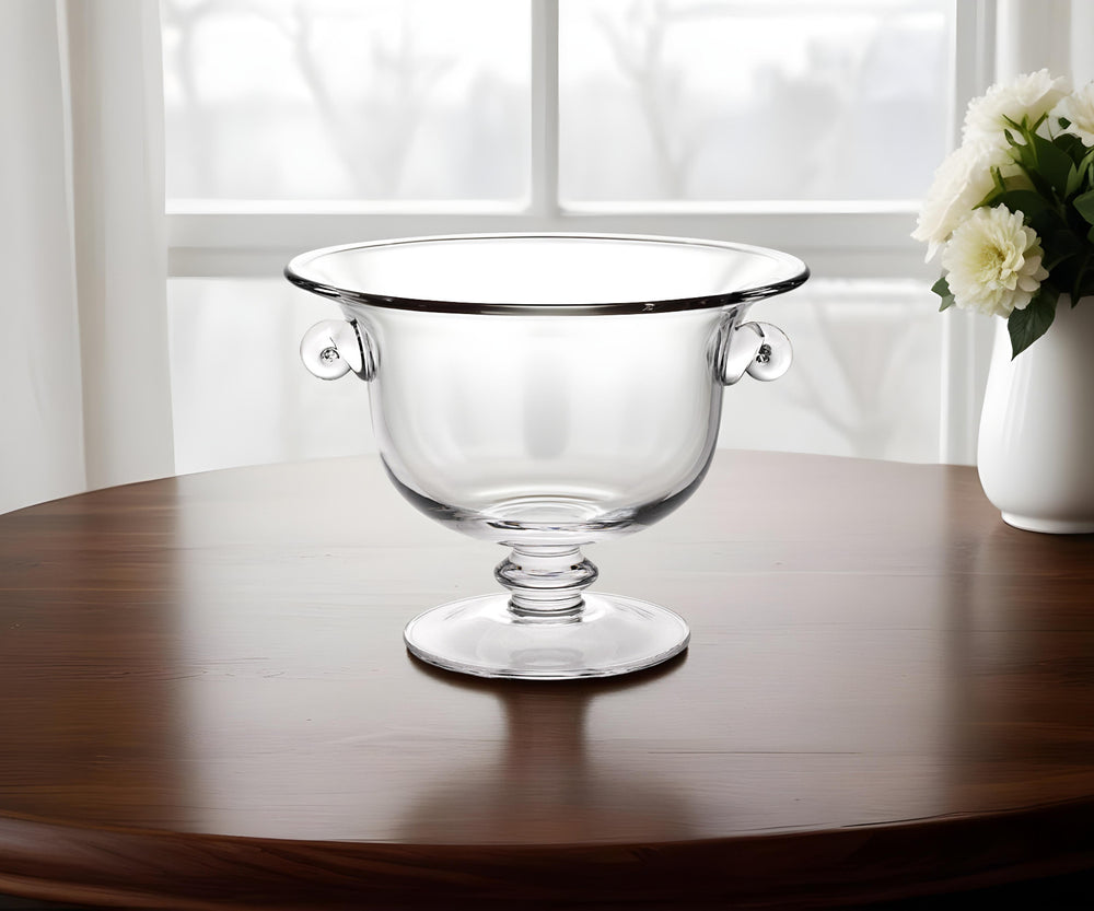 11" Clear Mouth  Blown Crystal Round Pedestal Centerpiece Bowl - Homeroots