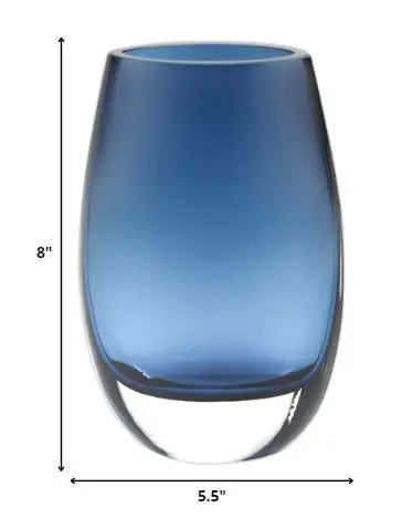 8 Mouth Blown Crystal Oval Thick Midnight Blue Walled Vase - Homeroots - Flyclothing LLC