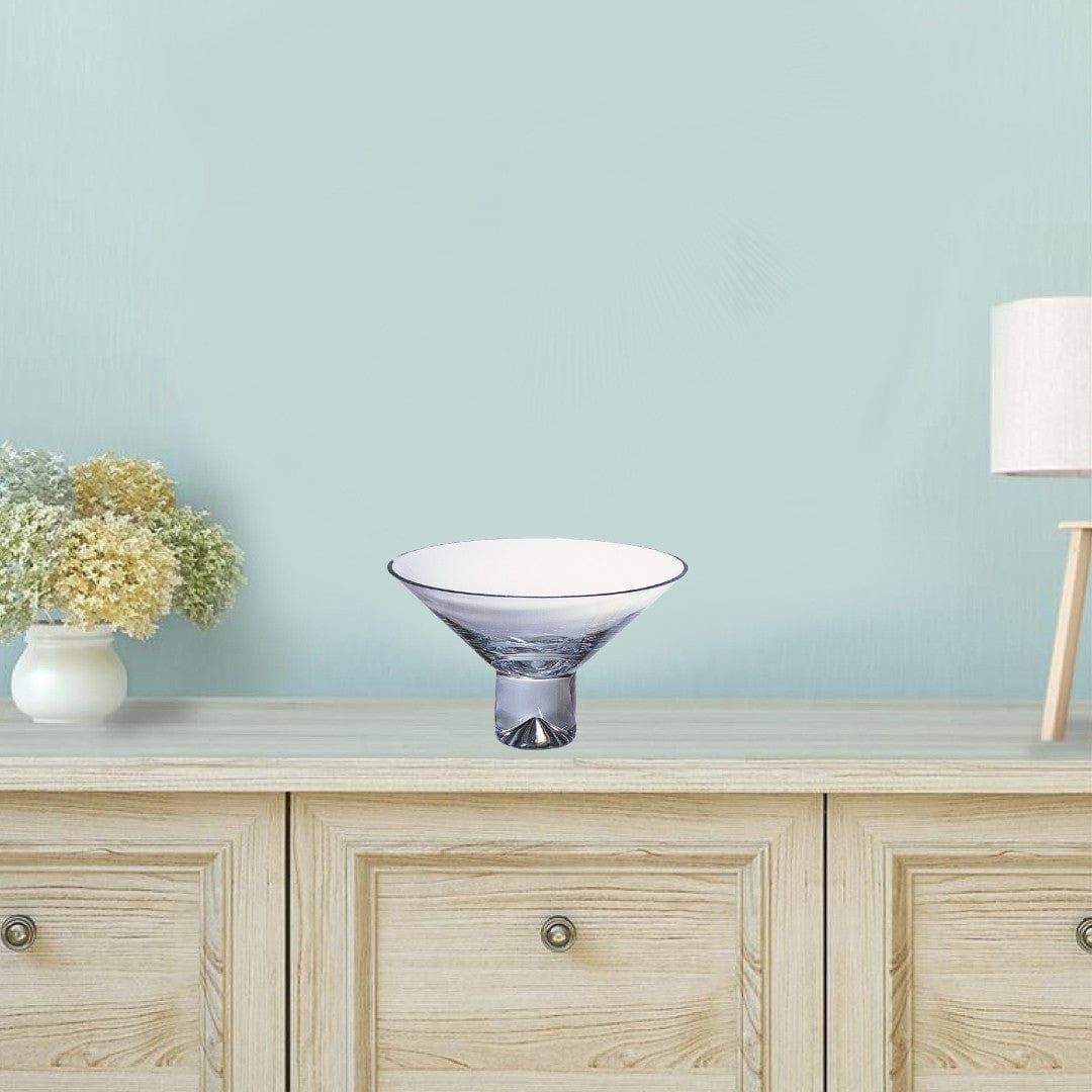 11" Clear Mouth Blown Crystal Round Pedestal Centerpiece Bowl - Homeroots - Flyclothing LLC