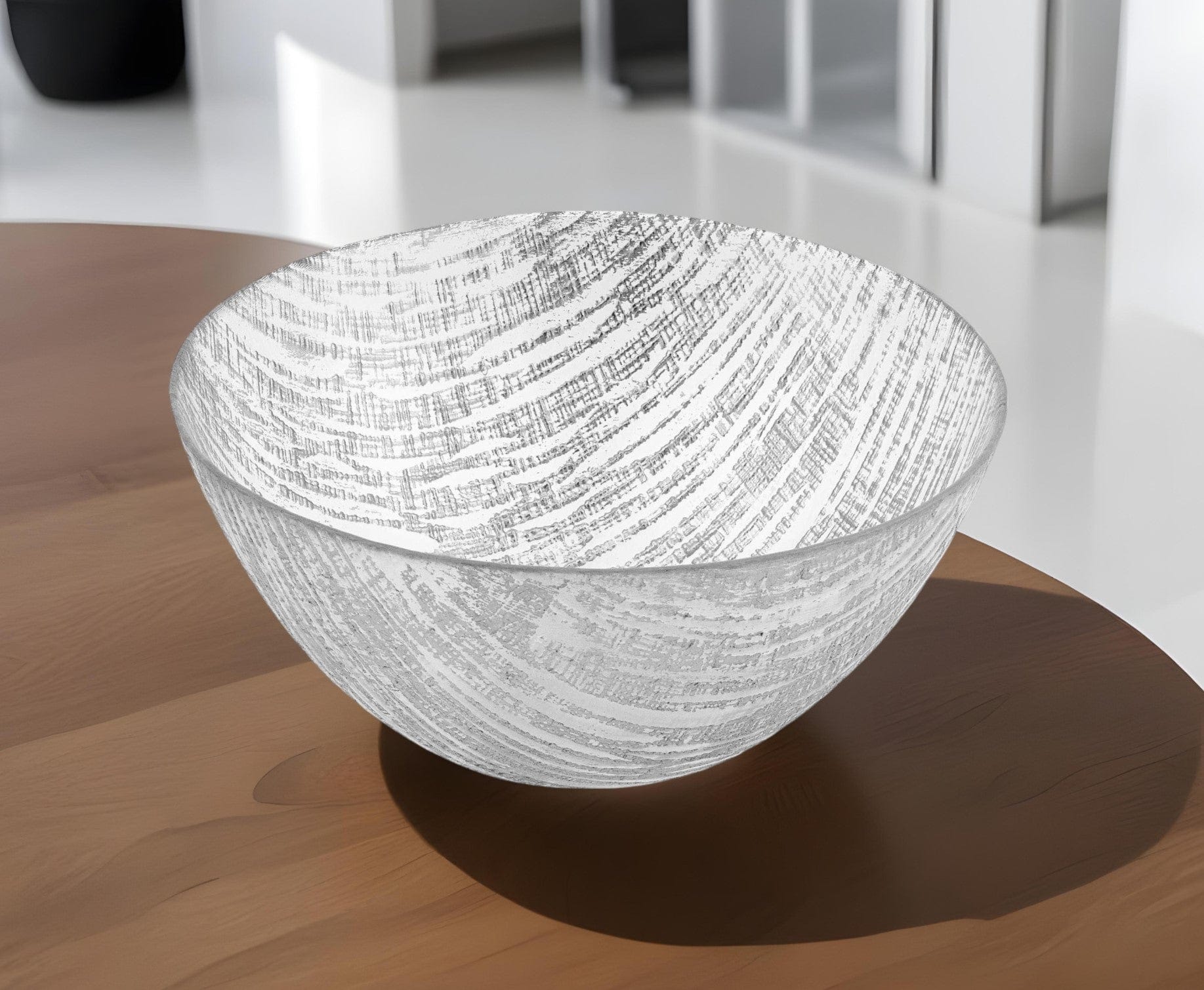 11" Clear and Silver Handcrafted Glass Round Salad Serve Bowl - Homeroots - Flyclothing LLC