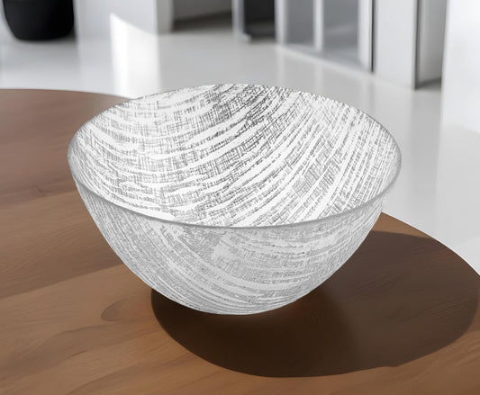 11" Clear and Silver Handcrafted Glass Round Salad Serve Bowl - Homeroots