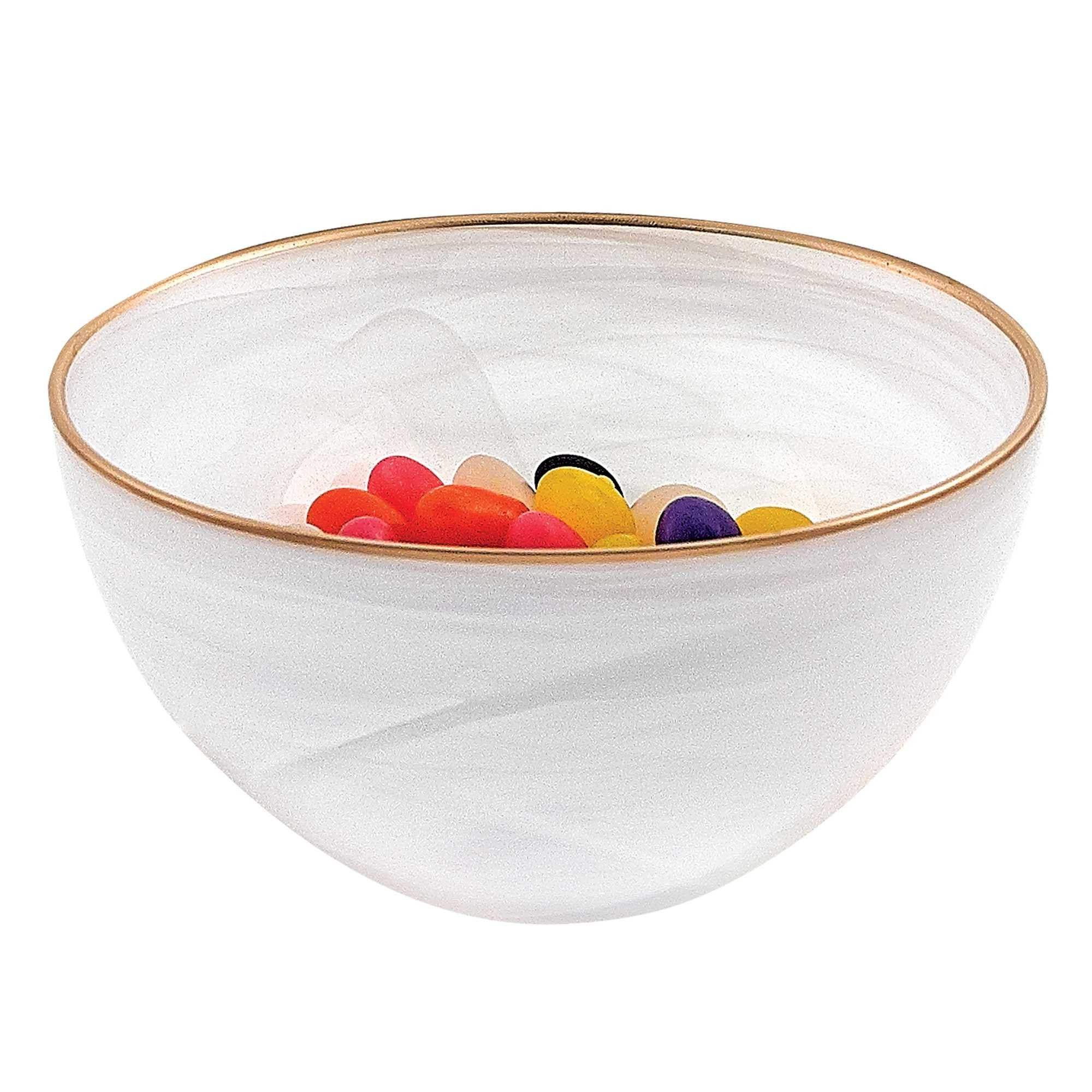 6 Hand Crafted White Gold Glass Bowl With Gold Rim - Homeroots - Flyclothing LLC