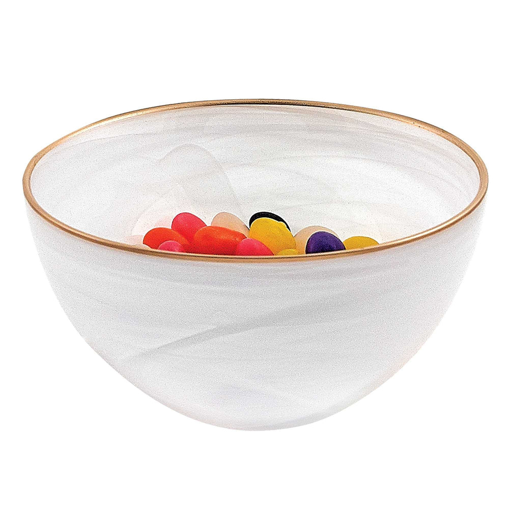6 Hand Crafted White Gold Glass Bowl With Gold Rim - Homeroots