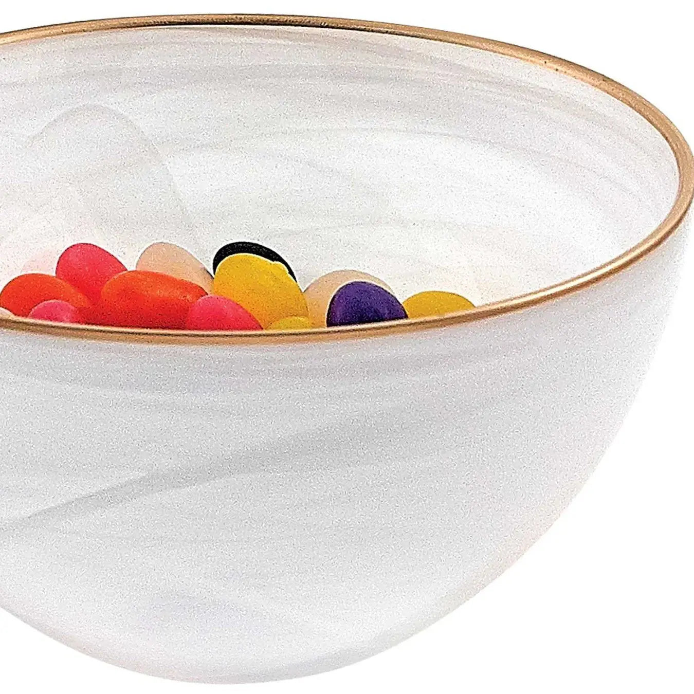 6 Hand Crafted White Gold Glass Bowl With Gold Rim - Homeroots - Flyclothing LLC