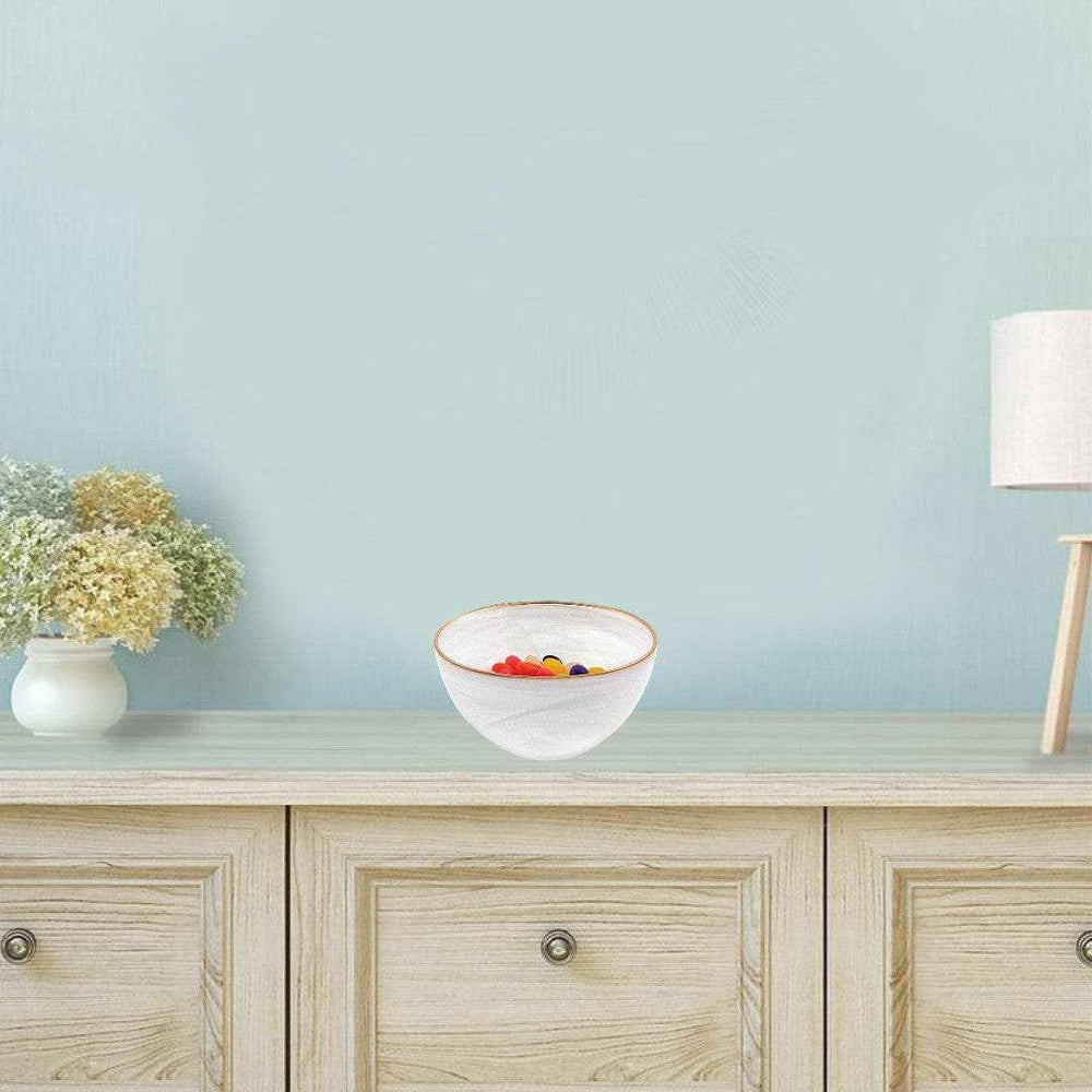 6 Hand Crafted White Gold Glass Bowl With Gold Rim - Homeroots - Flyclothing LLC