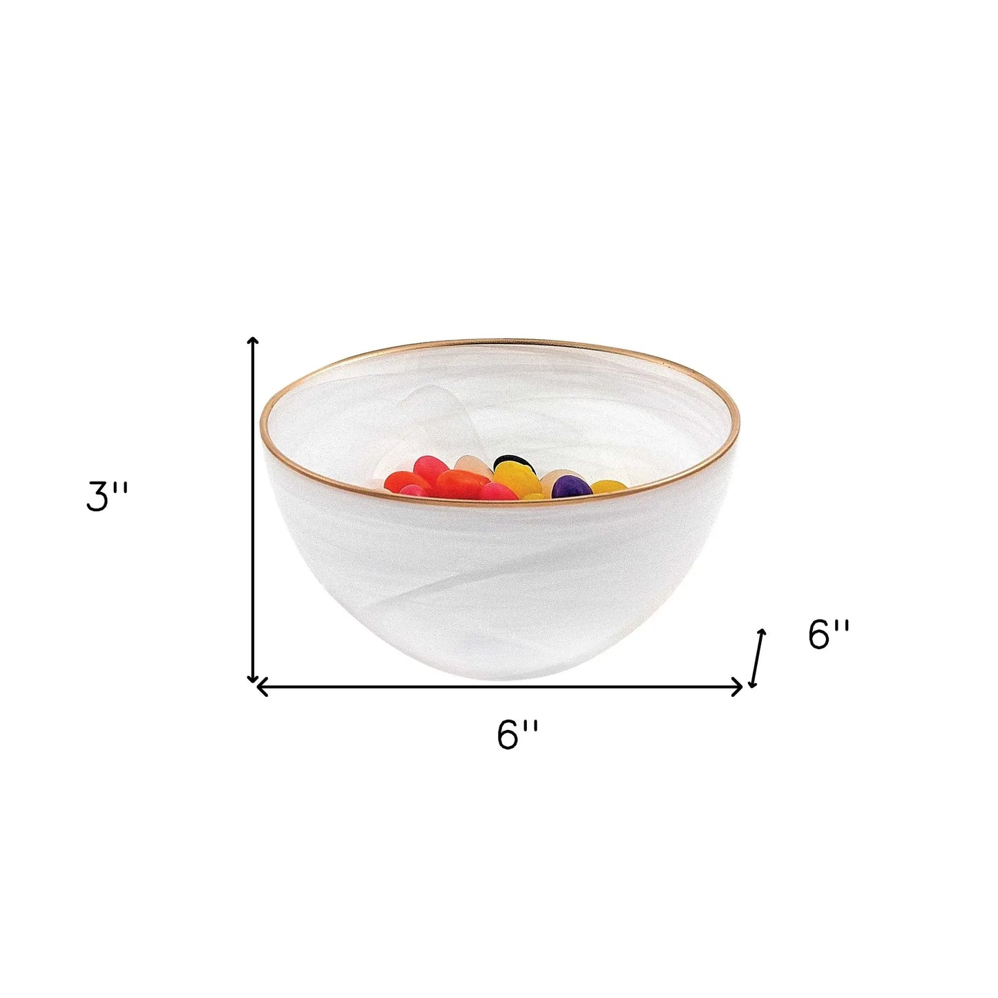 6 Hand Crafted White Gold Glass Bowl With Gold Rim - Homeroots - Flyclothing LLC