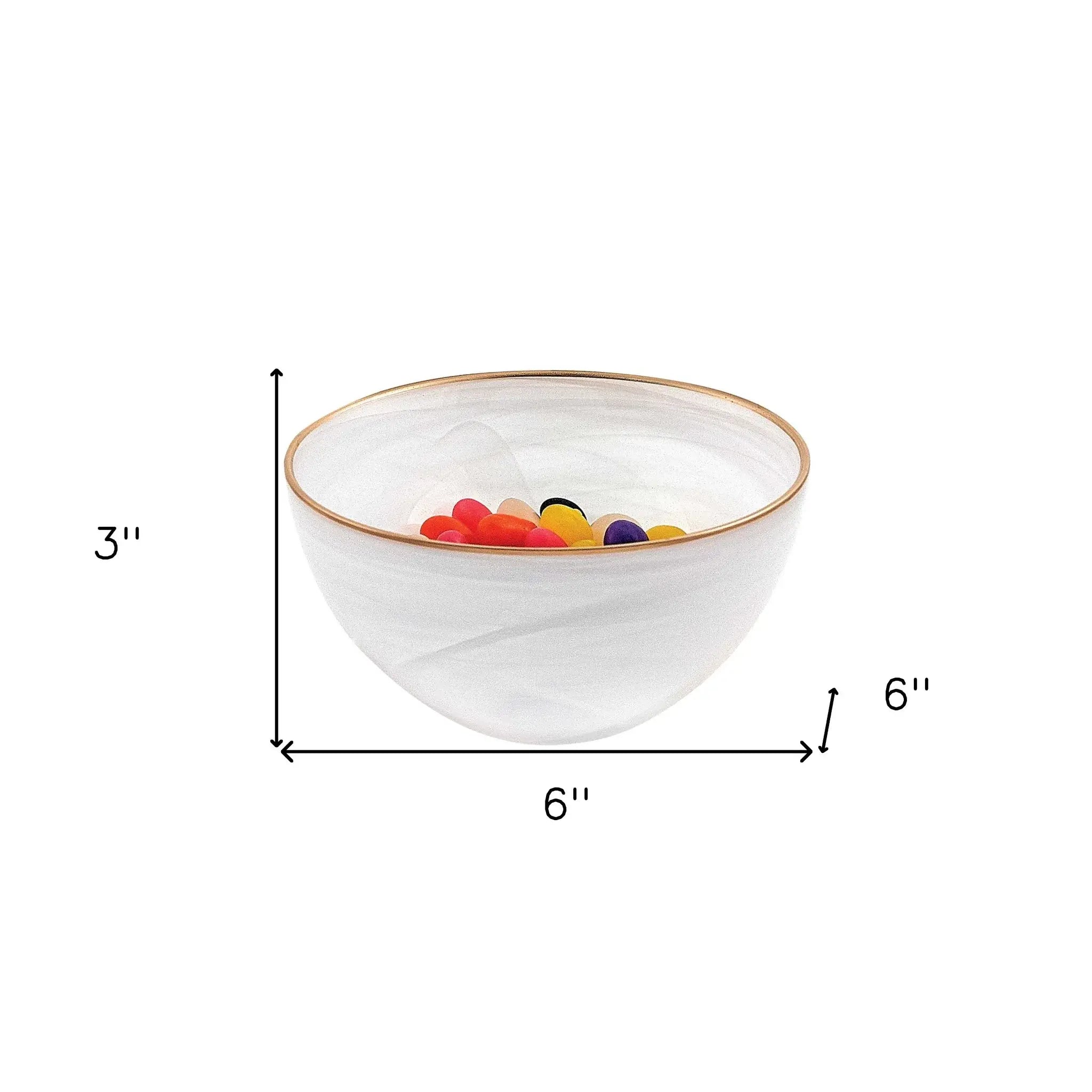 6 Hand Crafted White Gold Glass Bowl With Gold Rim - Homeroots - Flyclothing LLC