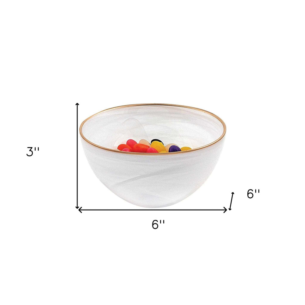 6 Hand Crafted White Gold Glass Bowl With Gold Rim - Homeroots - Flyclothing LLC