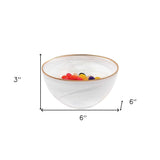 6 Hand Crafted White Gold Glass Bowl With Gold Rim - Homeroots - Flyclothing LLC