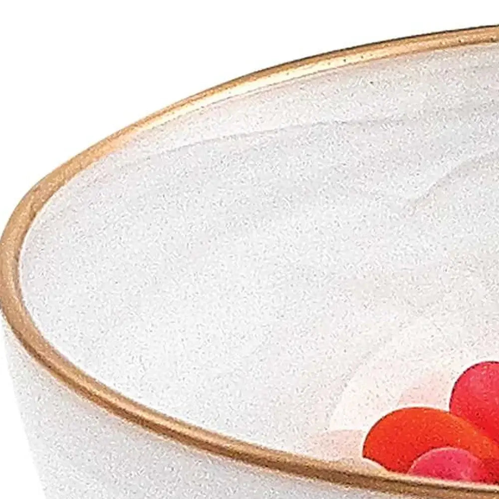 6 Hand Crafted White Gold Glass Bowl With Gold Rim - Homeroots - Flyclothing LLC
