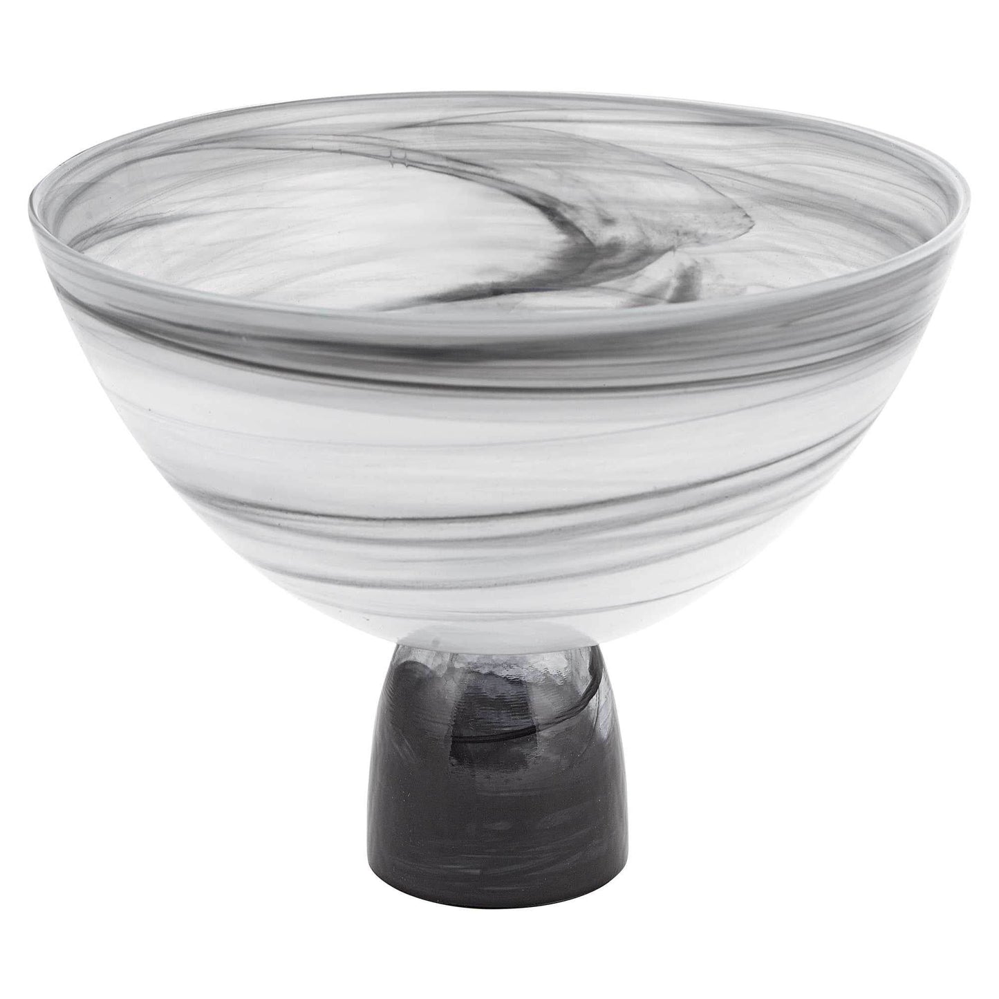 10" Black and Gray Swirl Mouth Blown Glass Footed Centerpiece Bowl - Homeroots - Flyclothing LLC