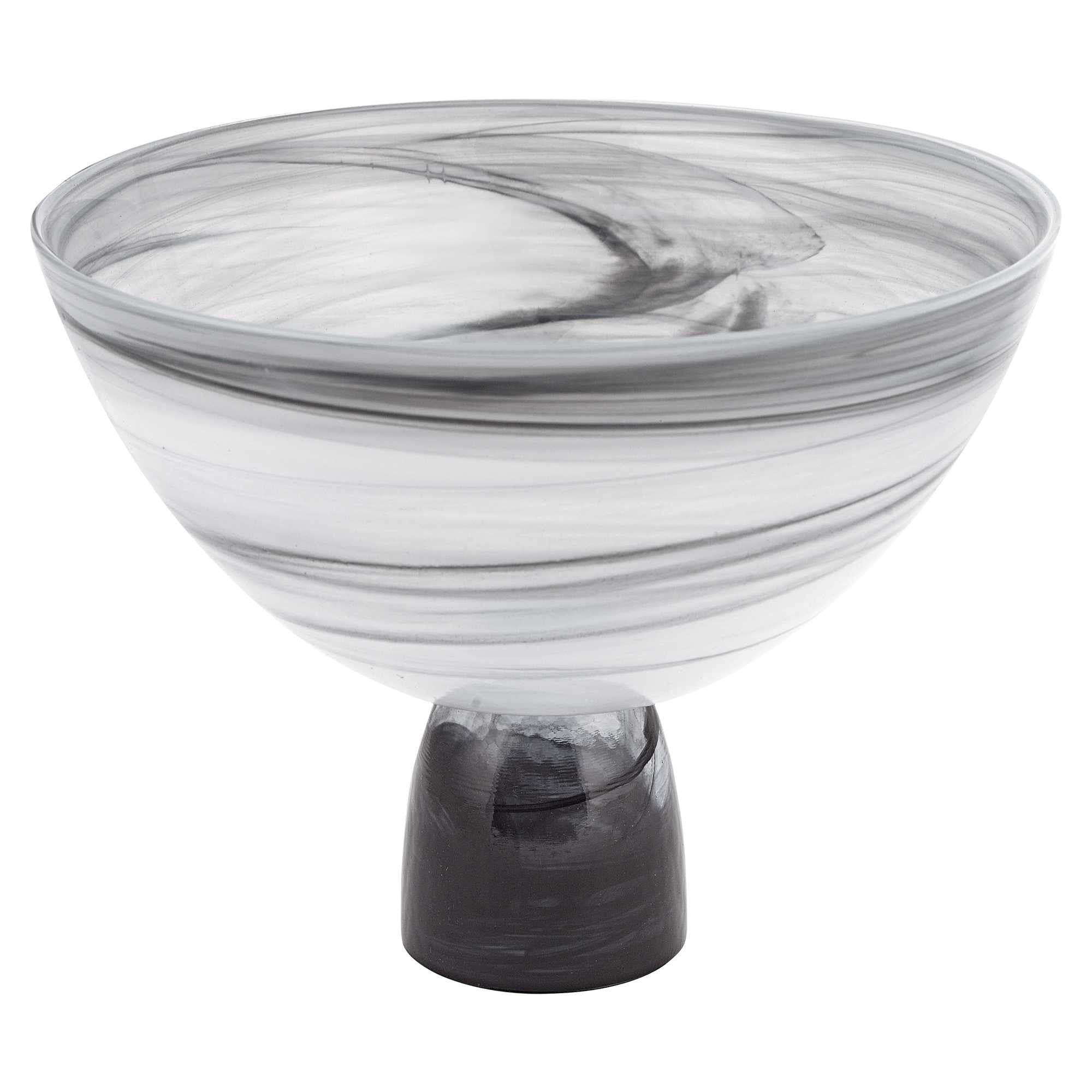 10" Black and Gray Swirl Mouth Blown Glass Footed Centerpiece Bowl - Homeroots - Flyclothing LLC