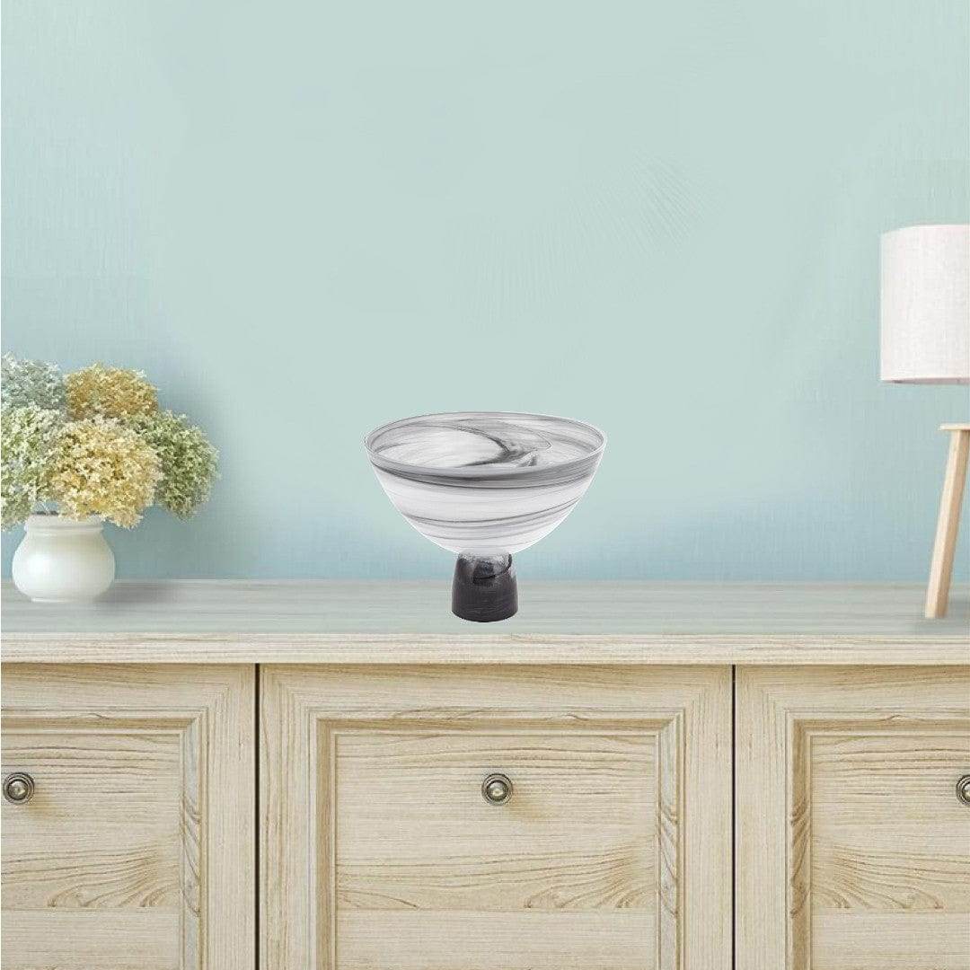 10" Black and Gray Swirl Mouth Blown Glass Footed Centerpiece Bowl - Homeroots - Flyclothing LLC