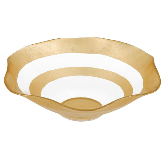 9" Clear and Gold Glass Round Ruffle Centerpiece Bowl - Homeroots