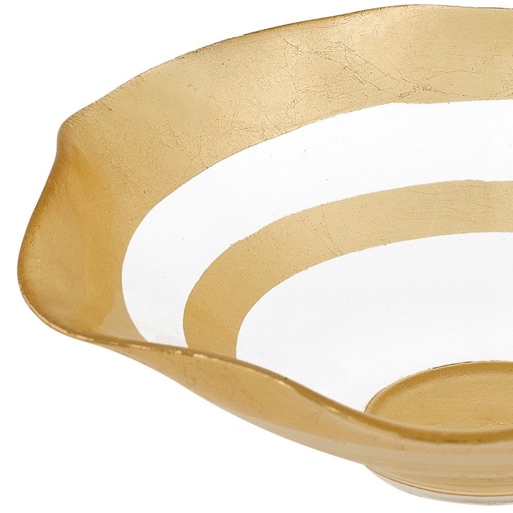 9" Clear and Gold Glass Round Ruffle Centerpiece Bowl - Homeroots