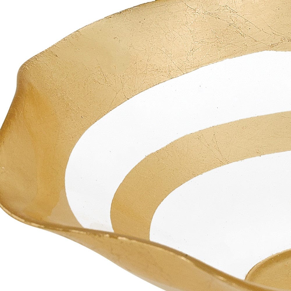 9" Clear and Gold Glass Round Ruffle Centerpiece Bowl - Homeroots