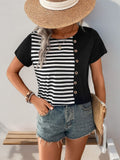 Striped Round Neck Short Sleeve T-Shirt - Trendsi