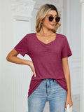 Ruched V-Neck Short Sleeve T-Shirt - Trendsi - Flyclothing LLC