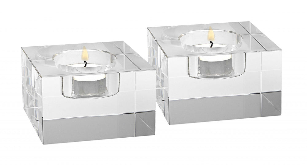 Hand Crafted Crystal Block Pair Of Tlite Holders - Homeroots