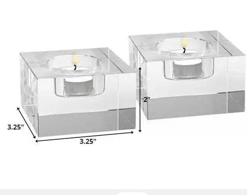 Hand Crafted Crystal Block Pair Of Tlite Holders - Homeroots - Flyclothing LLC