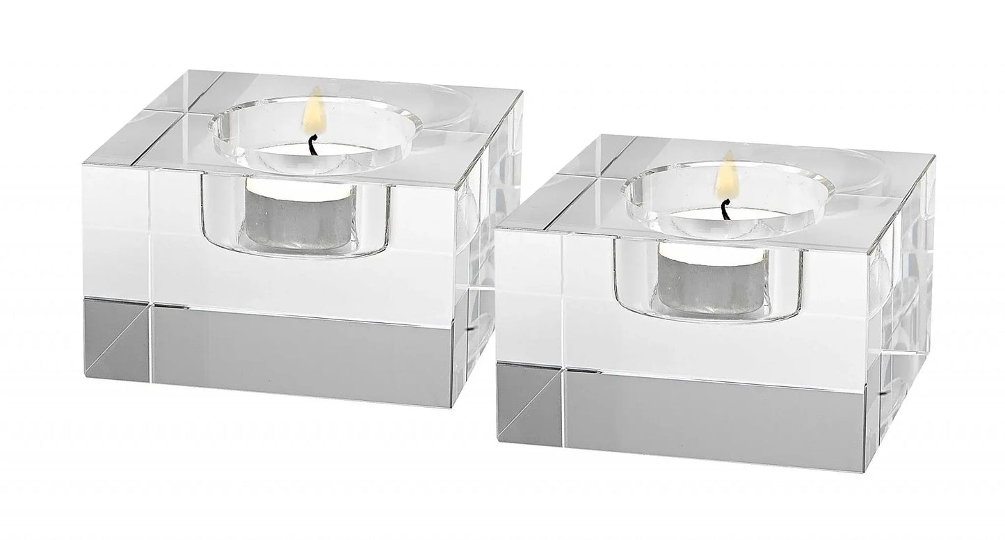 Hand Crafted Crystal Block Pair Of Tlite Holders - Homeroots - Flyclothing LLC