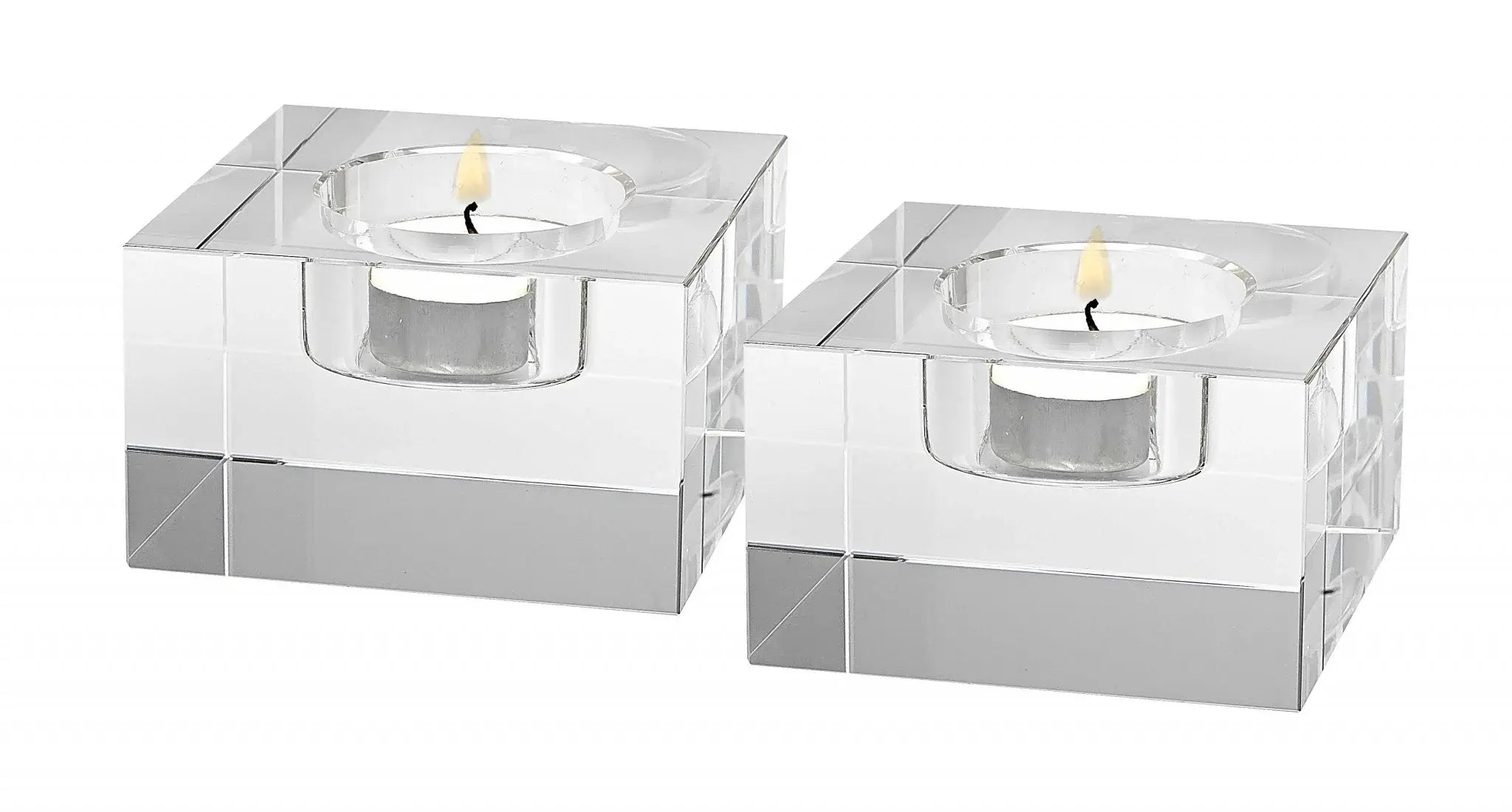 Hand Crafted Crystal Block Pair Of Tlite Holders - Homeroots - Flyclothing LLC