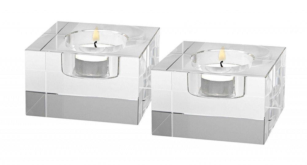 Hand Crafted Crystal Block Pair Of Tlite Holders - Homeroots - Flyclothing LLC