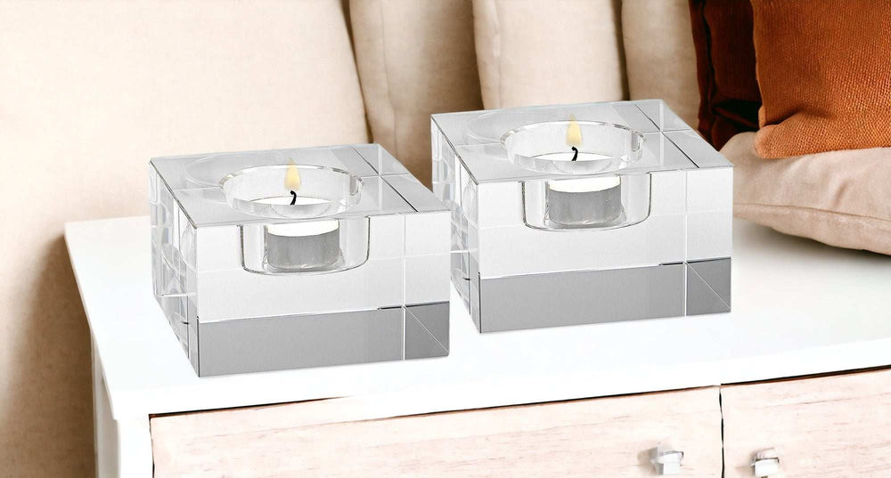 Hand Crafted Crystal Block Pair Of Tlite Holders - Homeroots - Flyclothing LLC