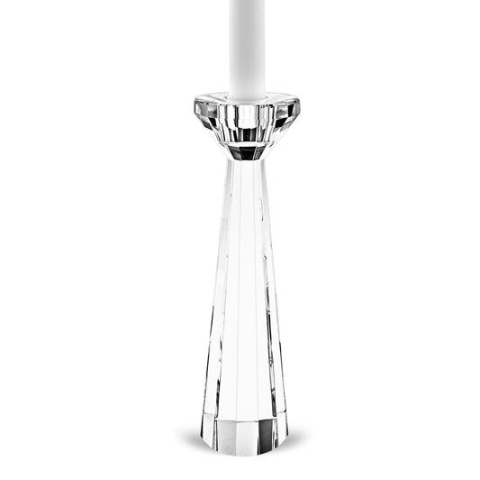 Hand Crafted Crystal Pair Of Faceted Candle Holders - Homeroots