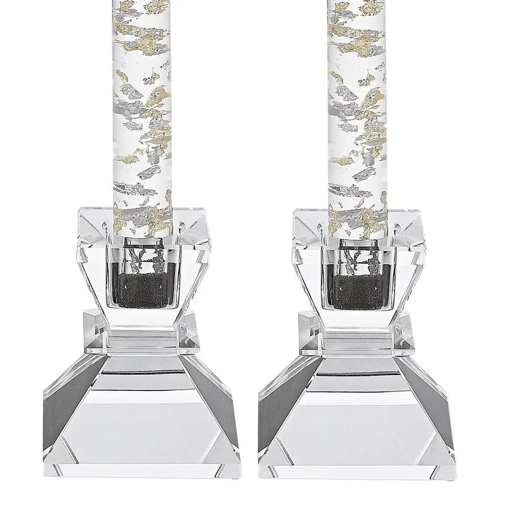 Hand Crafted Crystal Pair Of Handcrafted Candle Holders - Homeroots