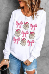 Santa & Bow Graphic Long Sleeve Sweatshirt - Trendsi - Flyclothing LLC