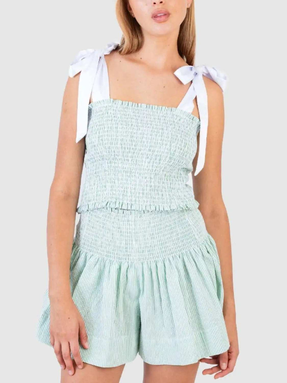 Smocked Tie Shoulder Cami and Shorts Set - Trendsi - Flyclothing LLC