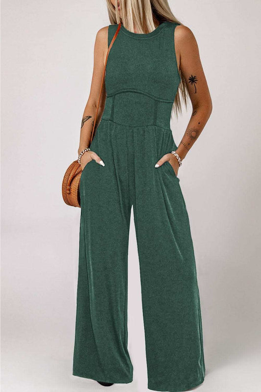 Round Neck Sleeveless Jumpsuit - Trendsi - Flyclothing LLC