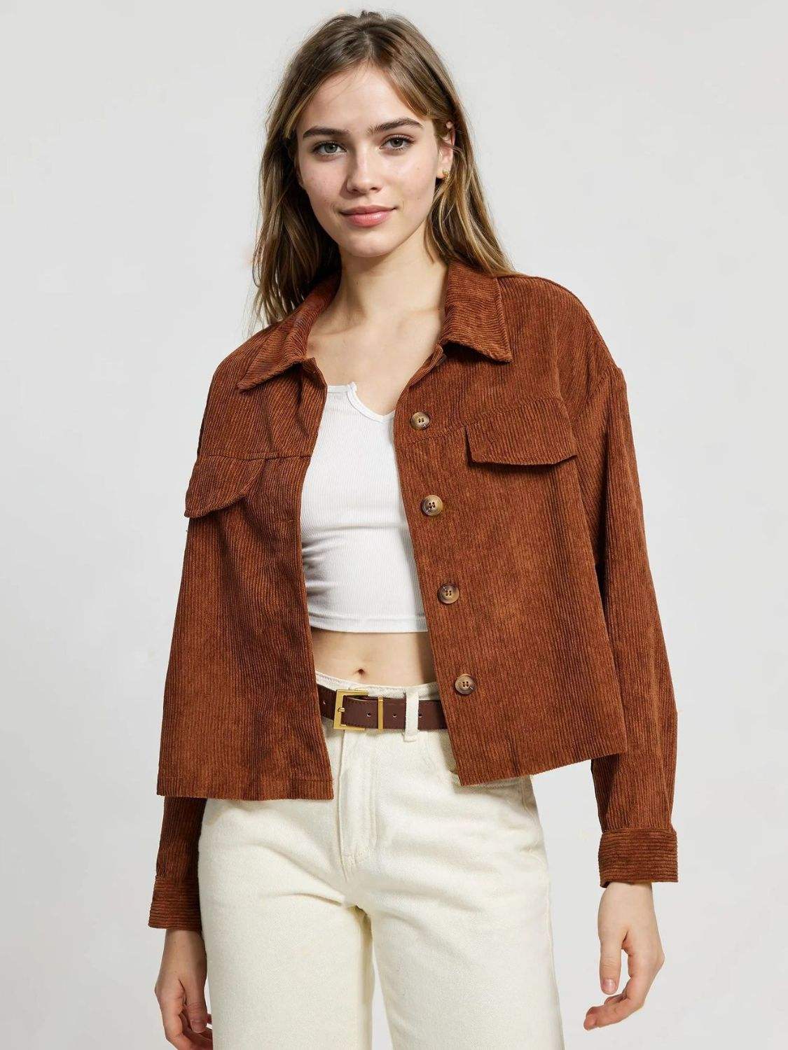 Button Up Long Sleeve Jacket - Trendsi - Flyclothing LLC