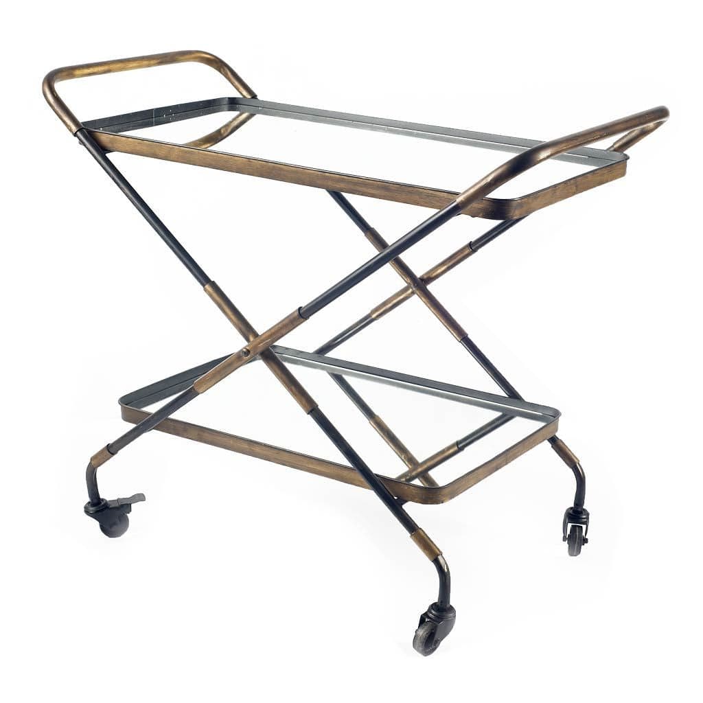 Rectangular Black And Gold Metal With Mirror Glass Shelves Bar Cart - Homeroots