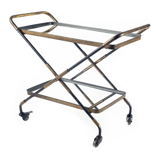 Rectangular Black And Gold Metal With Mirror Glass Shelves Bar Cart - Homeroots