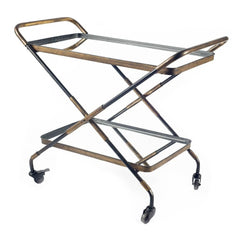 Rectangular Black And Gold Metal With Mirror Glass Shelves Bar Cart - Homeroots