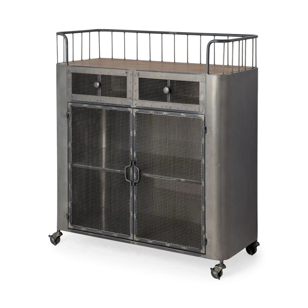 Rustic Metal Industrial Style Rolling Bar Cart - Homeroots