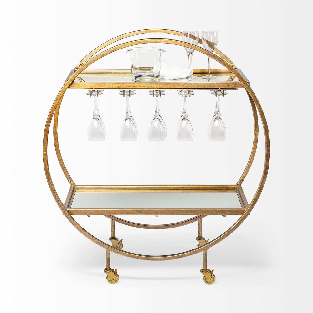 Showstopper Circular Rolling Gold Bar Cart - Homeroots - Flyclothing LLC
