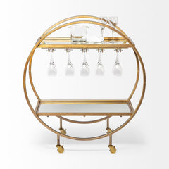 Showstopper Circular Rolling Gold Bar Cart - Homeroots