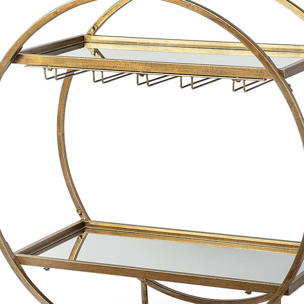 Showstopper Circular Rolling Gold Bar Cart - Homeroots