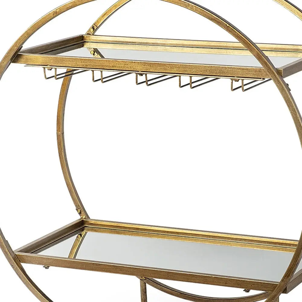 Showstopper Circular Rolling Gold Bar Cart - Homeroots - Flyclothing LLC
